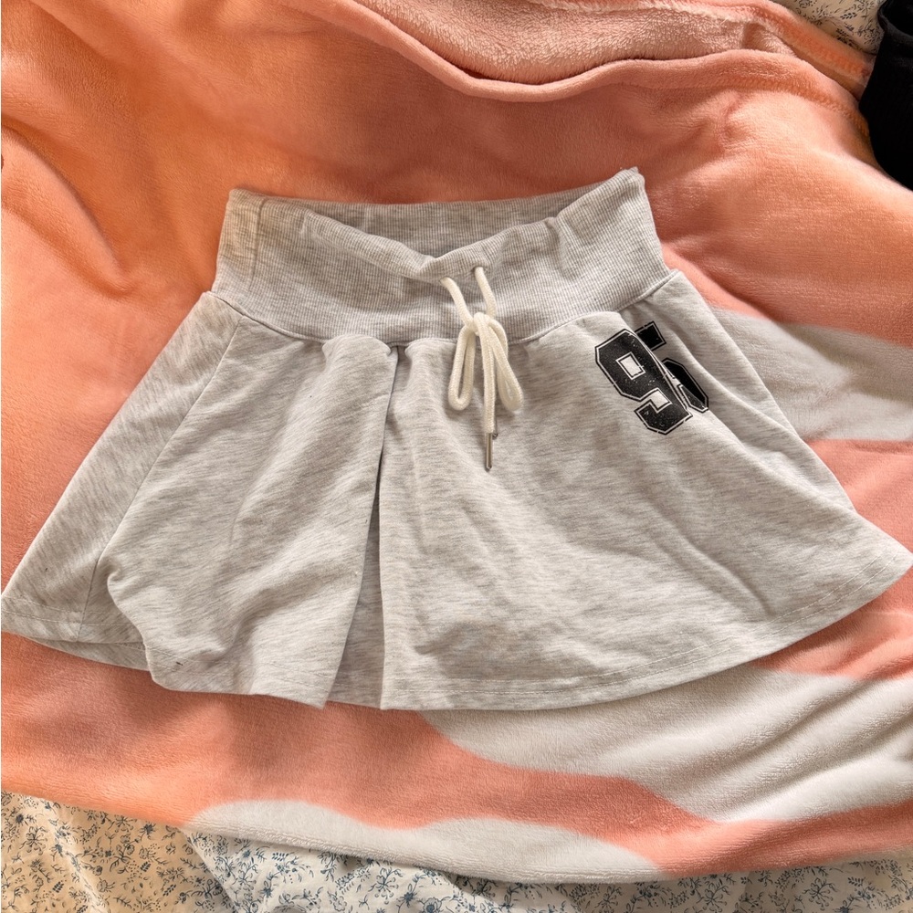 Gray Skirt/Skort with Drawstring and Number Patch with Shorts Underneath